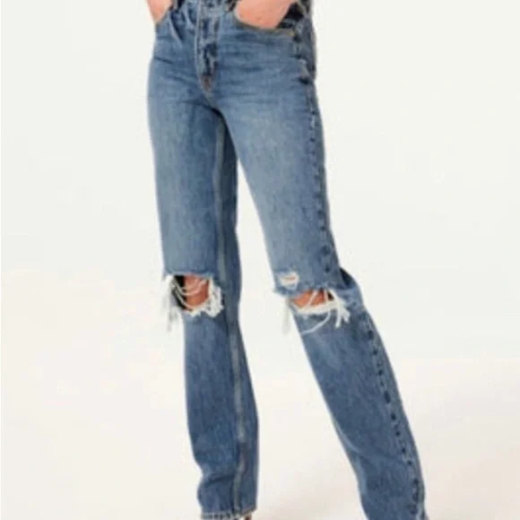 SOLD Good American Good '90s Ripped Slim Fit Straight Leg Jeans - Picture 2 of 2